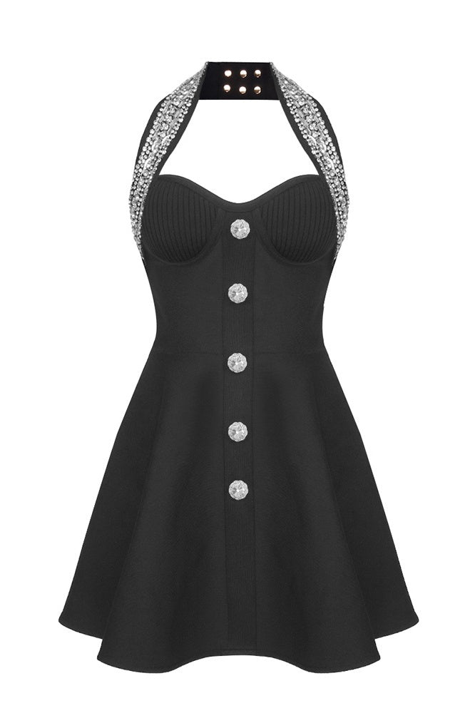 Leticia Crystal Halter Mini Bandage Dress