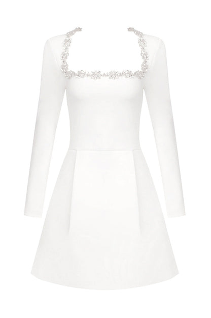 Lilay Diamante Square Collar Mini Bandage Dress - White