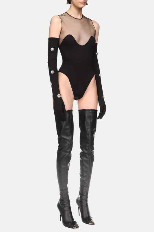 Llewyn Wave Neckline Bodysuit - Black