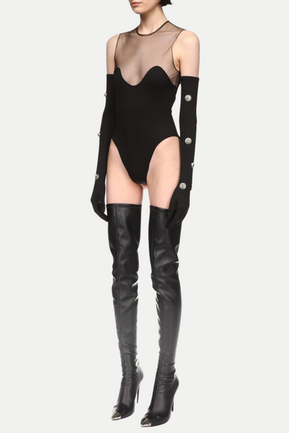 Llewyn Wave Neckline Bodysuit - Black
