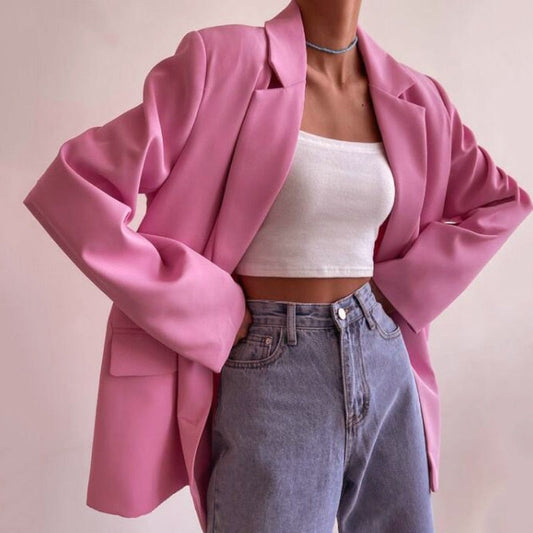 DressBetty - Pink Khaki Vintage Notched Collar Pocket Blazer