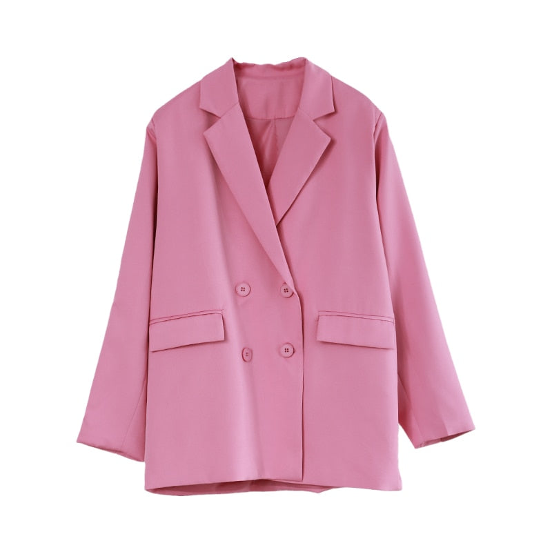 DressBetty - Pink Khaki Vintage Notched Collar Pocket Blazer