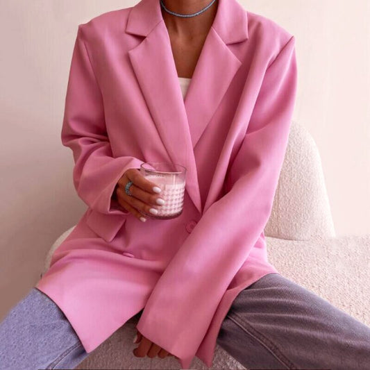 DressBetty - Pink Khaki Vintage Notched Collar Pocket Blazer