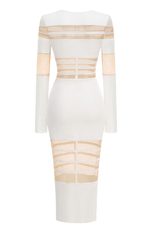 Londyn Mesh Long Sleeve Midi Dress - White