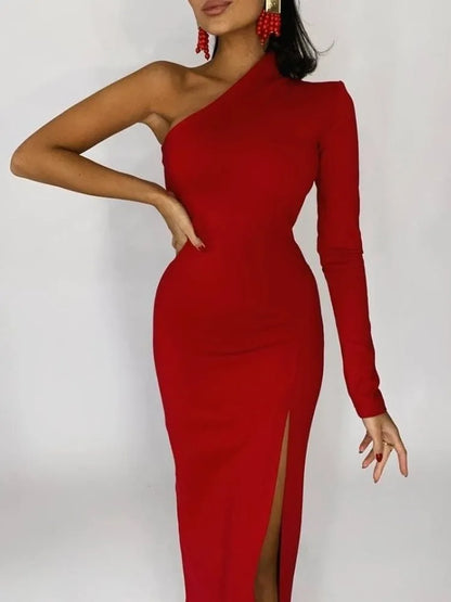 DressBetty - 2024 Summer One Shoulder Maxi Elegant Black Bodycon Dress