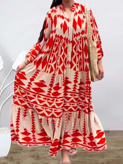 DressBetty - 2024 Elegant Vintage Floral Printed Boho Dress with Long Sleeves