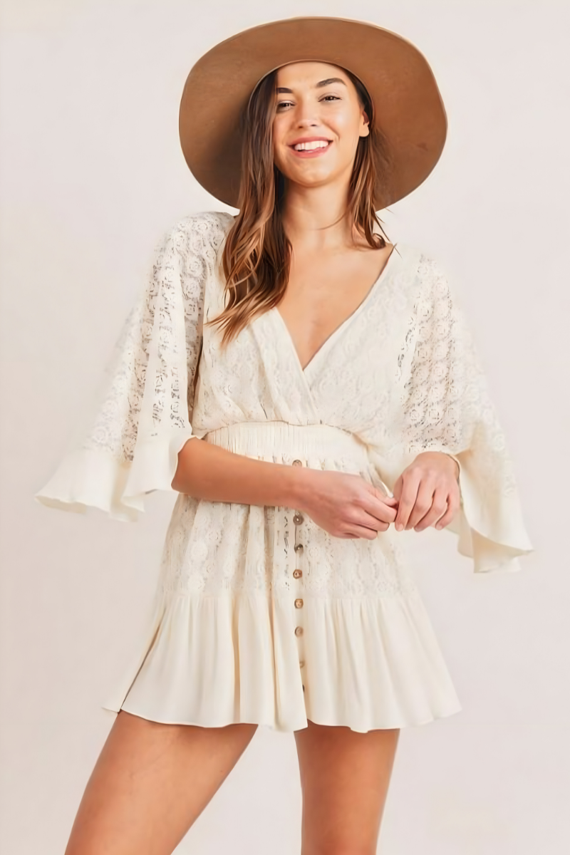 Luna™ | White Lace Romper – Women's Boho Outfit