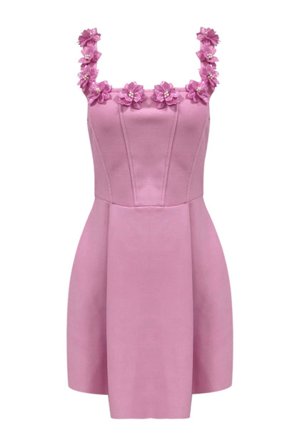 Lyra Floral Embellished Mini Bandage Dress - Pink