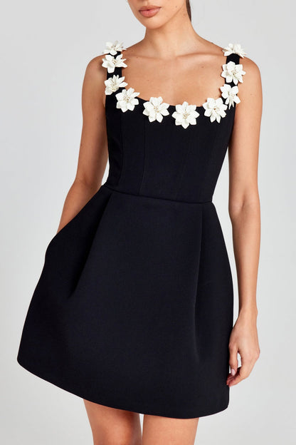 Lyra Floral Embellished Mini Bandage Dress - Black