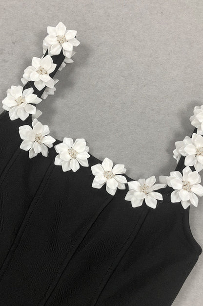 Lyra Floral Embellished Mini Bandage Dress - Black