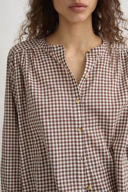 Gingham Shirt & White Midi Skirt Set（Free Belt）