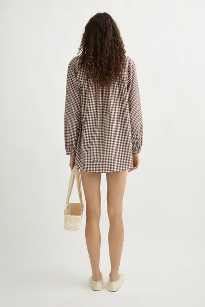 Gingham Shirt & White Midi Skirt Set（Free Belt）