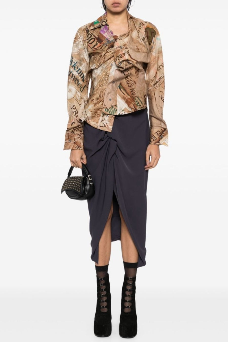 Keira Asymmetric Gathered Printed Shirt