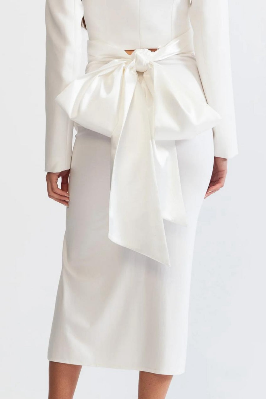 Maelie Bow Detail Satin Crop Blazer  - White