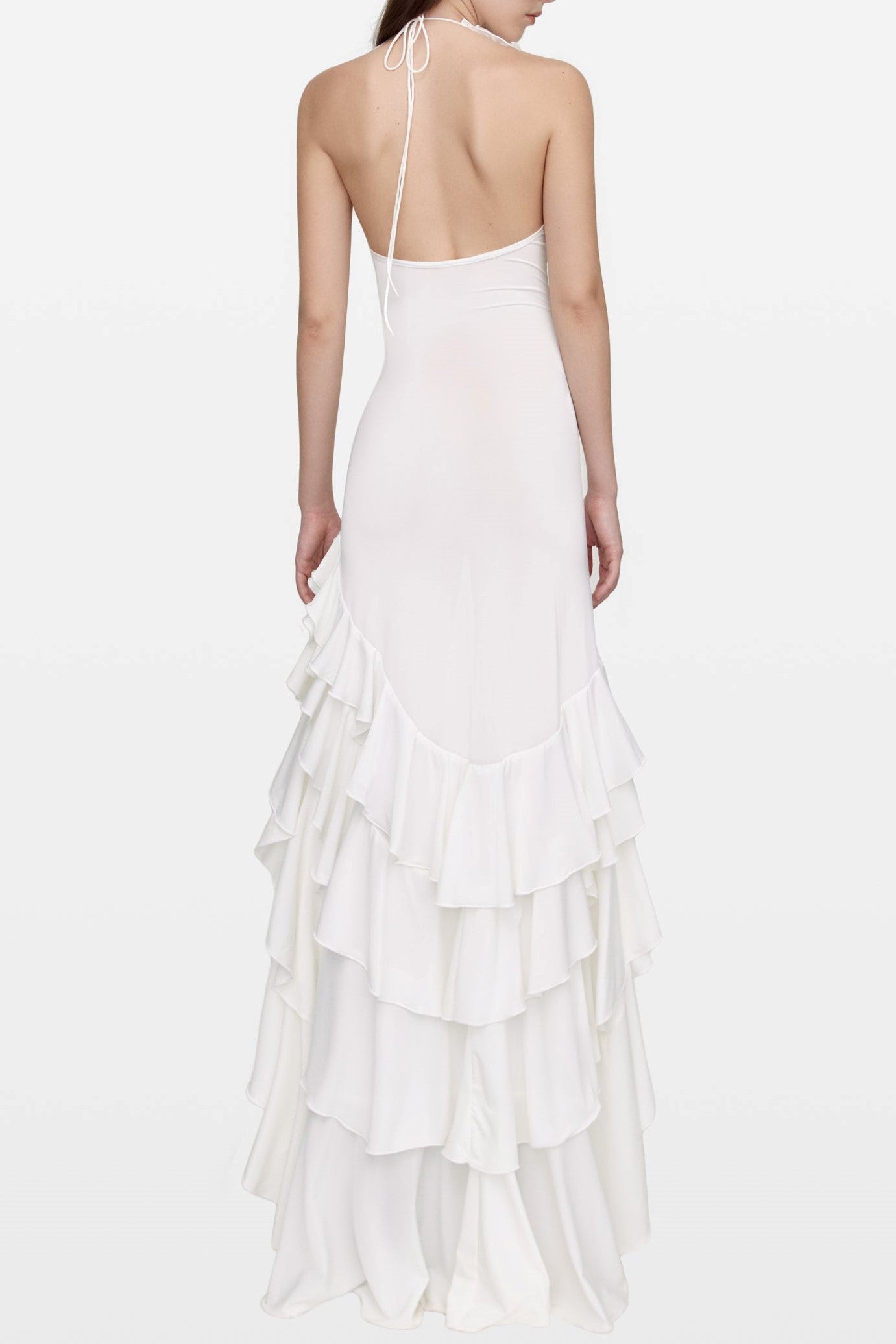 Malia Halter Mesh Flower Ruffle Midi Dress