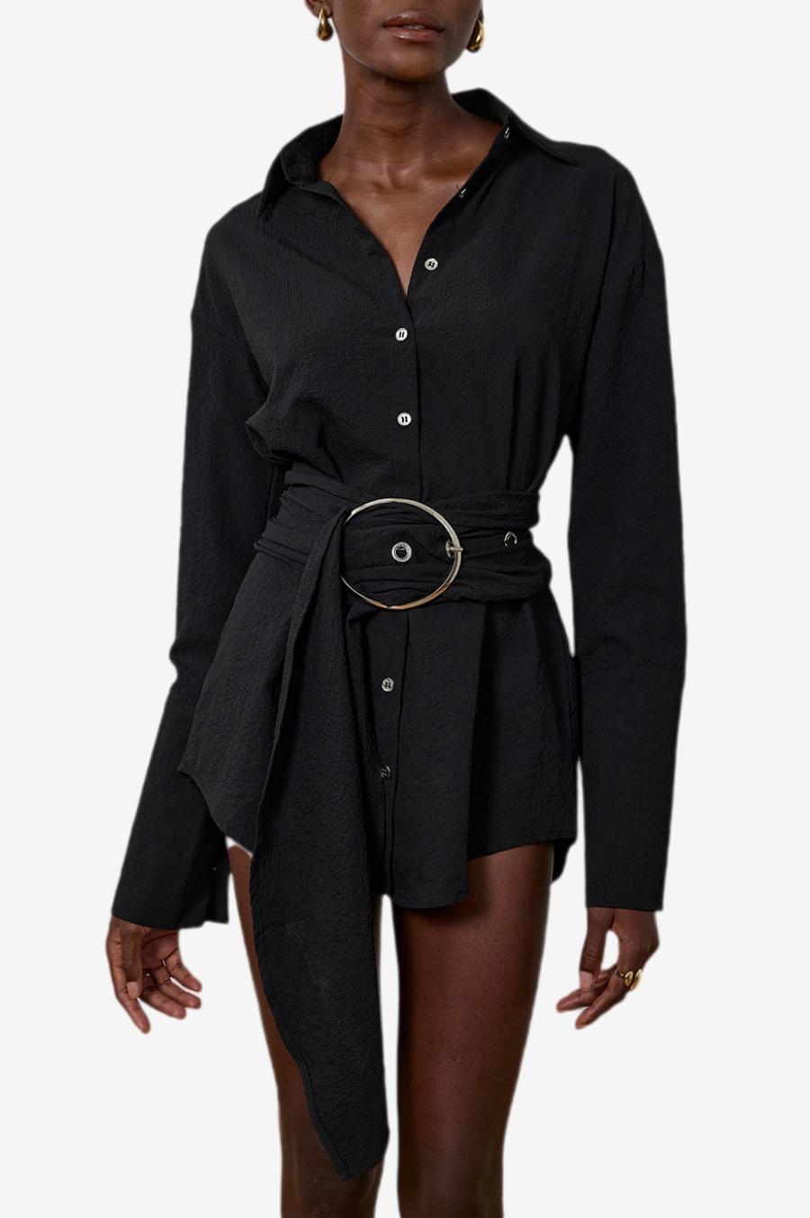 Matia Buckle Ruched Mini Shirtdress