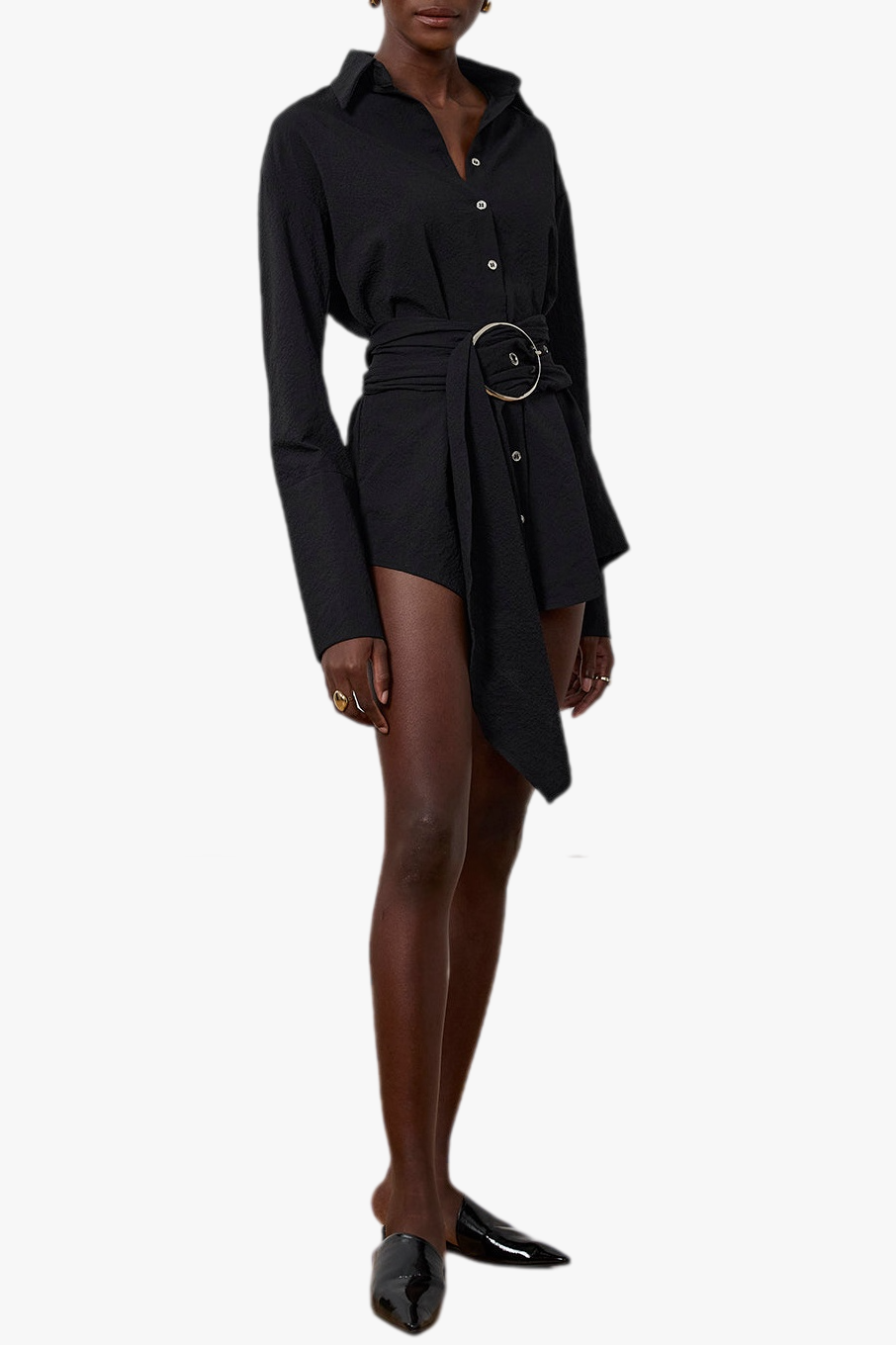 Matia Buckle Ruched Mini Shirtdress