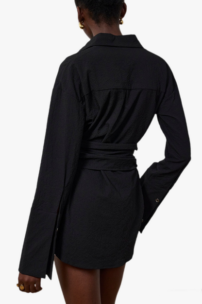 Matia Buckle Ruched Mini Shirtdress