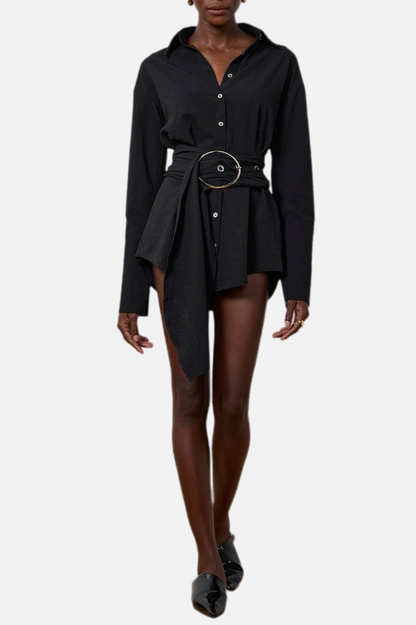Matia Buckle Ruched Mini Shirtdress