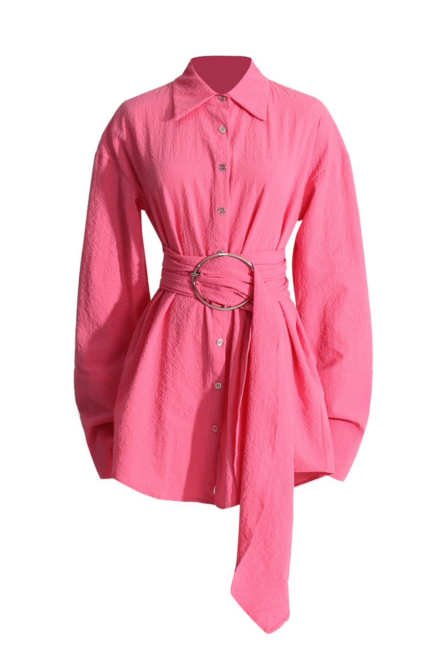 Matia Buckle Ruched Mini Shirtdress