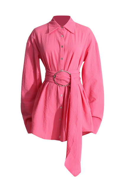 Matia Buckle Ruched Mini Shirtdress