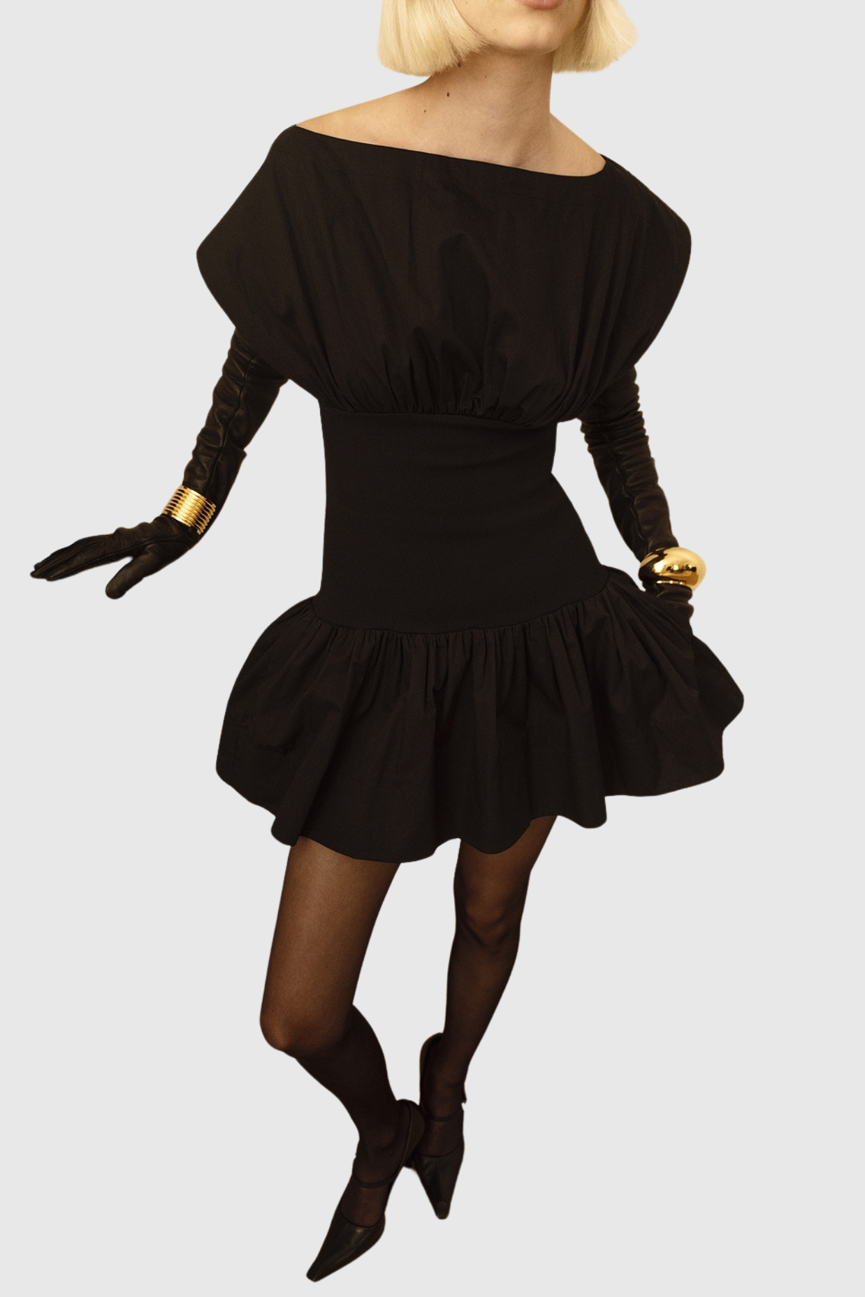 Michael Ruched Patchwork Mini Dress - Black
