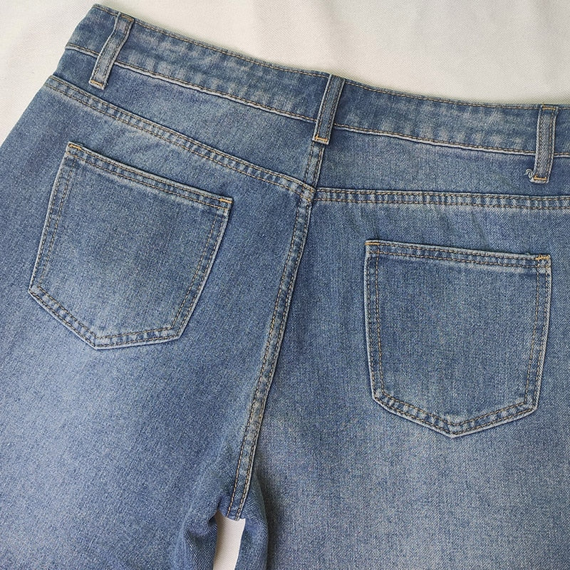 DressBetty - Mid-waist Jeans Women's Retro Denim Wide-leg Pants Loose Street Trousers Casual Washed Mother's Pants