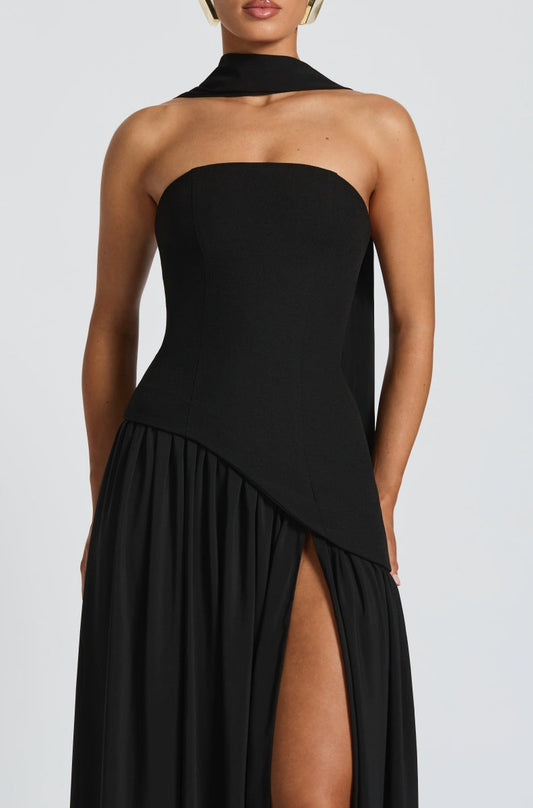 Miloni Strapless Split Maxi Dress - Black
