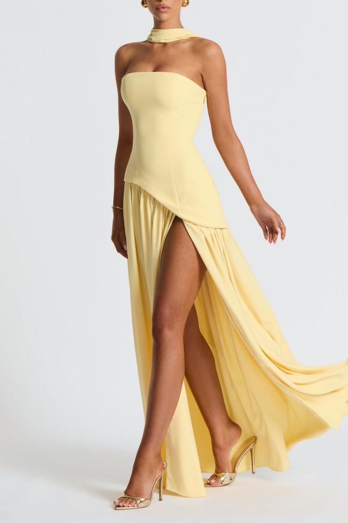 Miloni Strapless Split Maxi Dress - Yellow