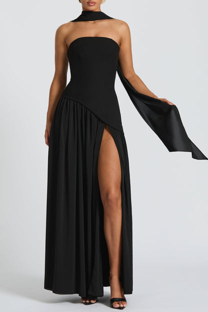 Miloni Strapless Split Maxi Dress - Black