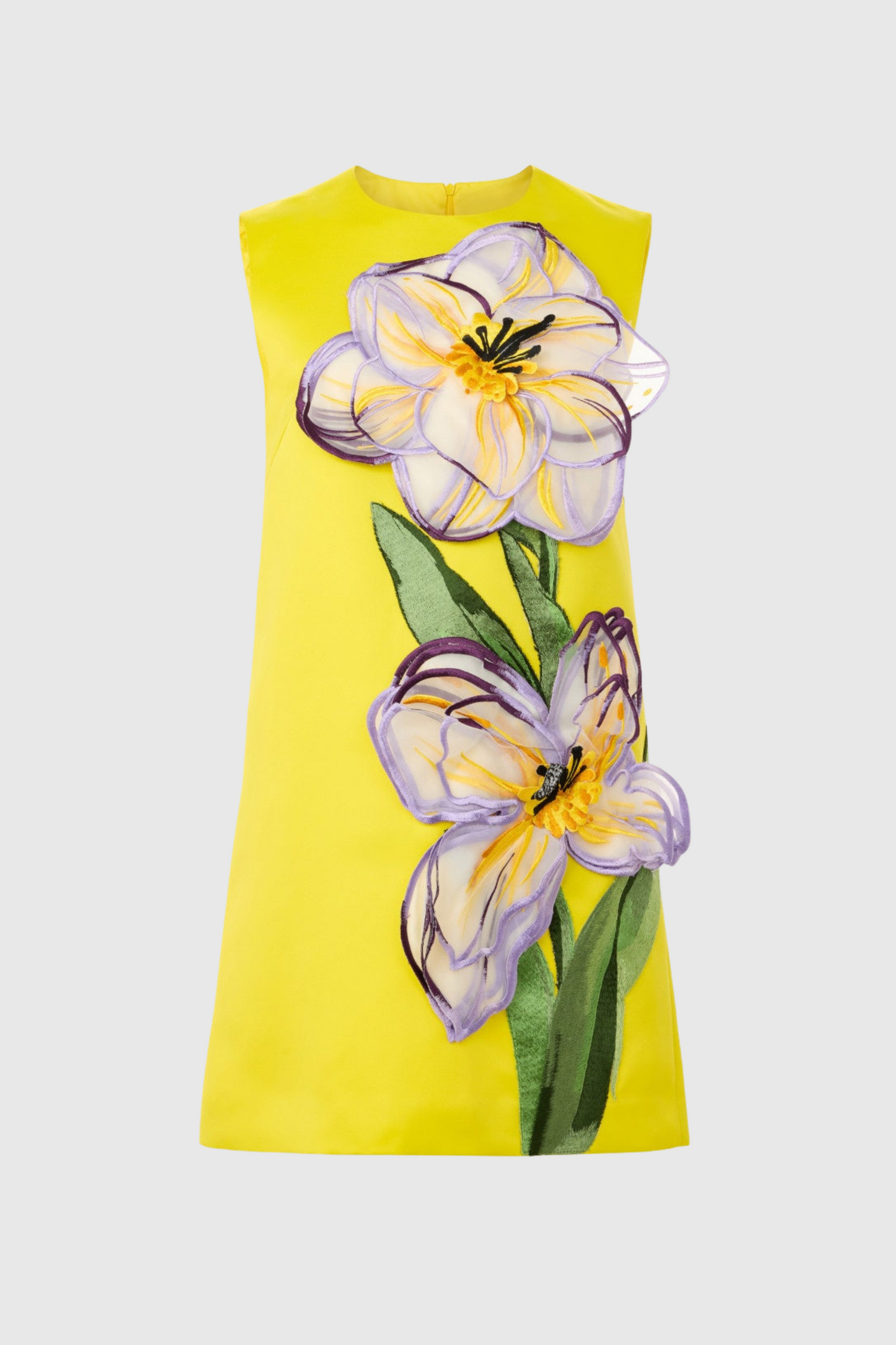 Mimoza Floral Appliqué Sleeveless Mini Dress - Yellow
