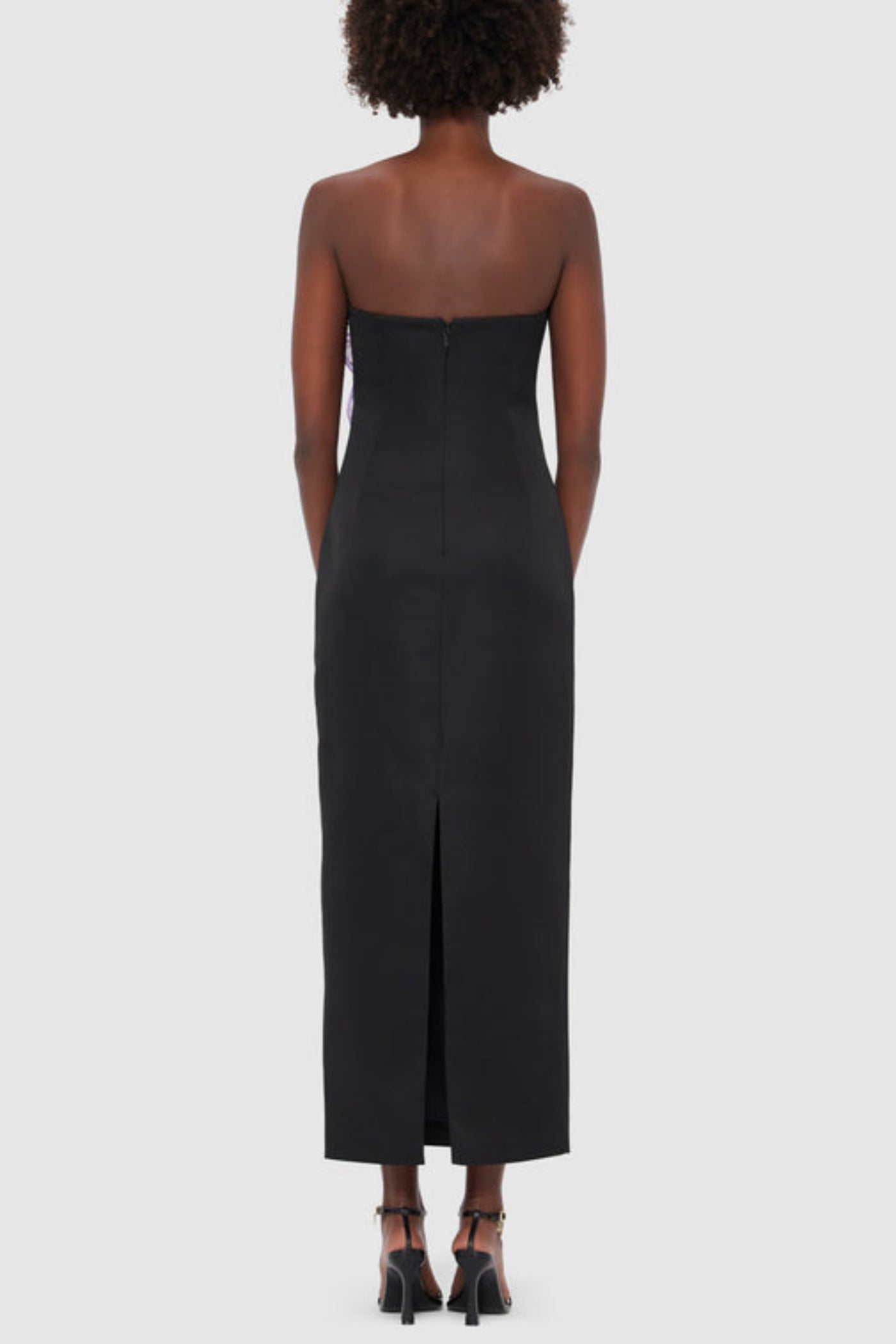 Mimoza Floral Appliqué Strapless Midi Dress - Black
