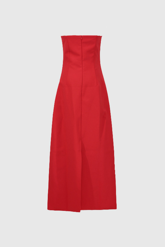 Mimoza Floral Appliqué Strapless Midi Dress - Red