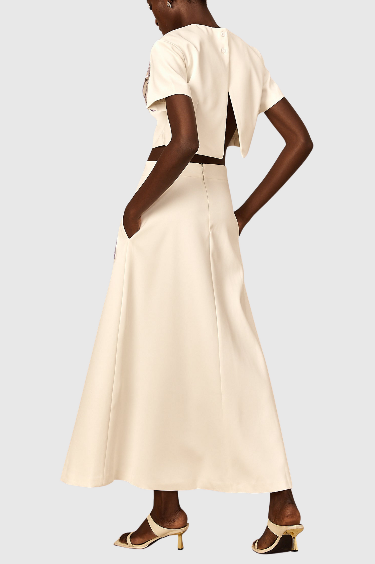 Mimoza Floral Appliqué Two Piece Set - White