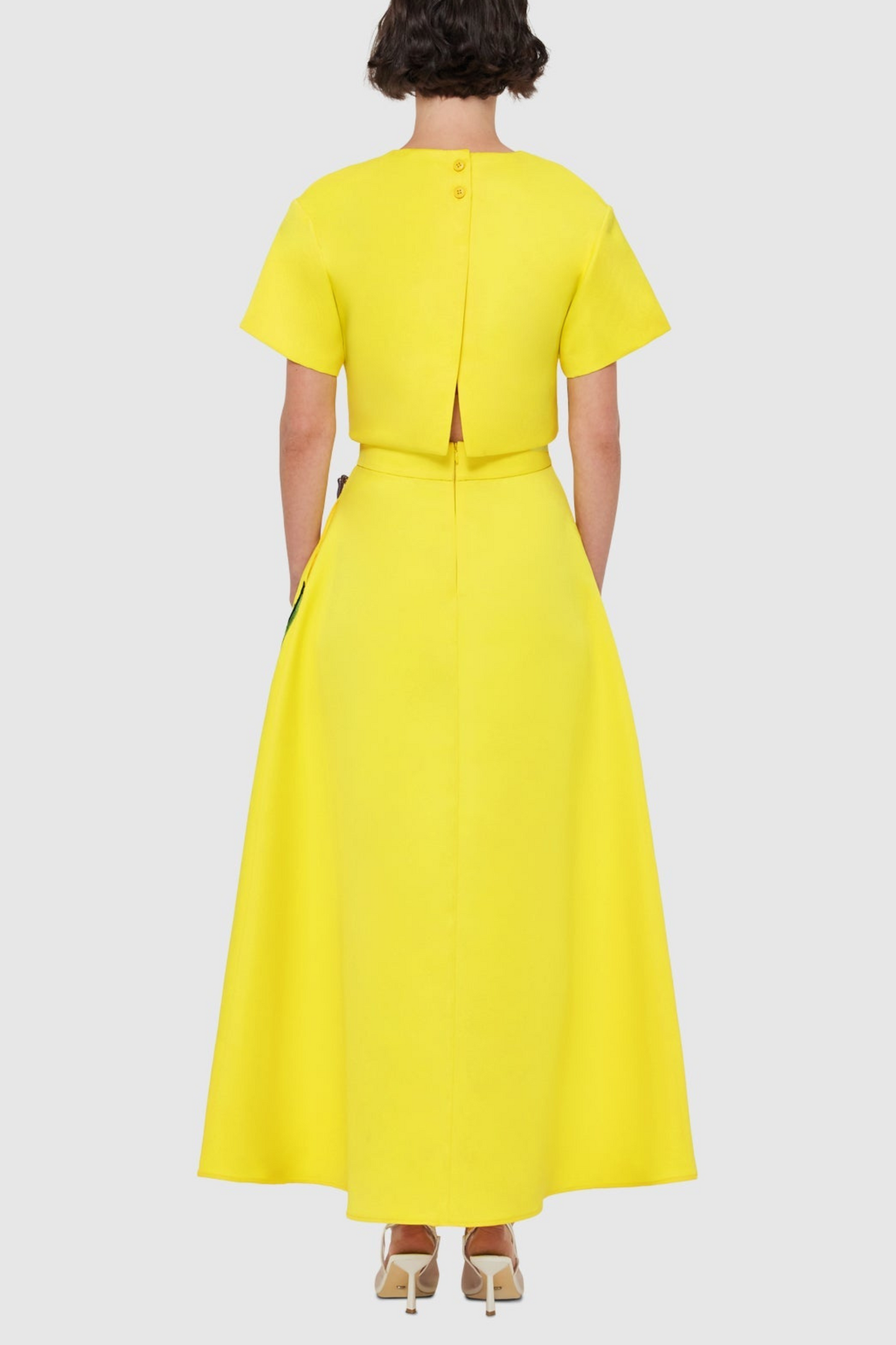 Mimoza Floral Appliqué Two Piece Set - Yellow