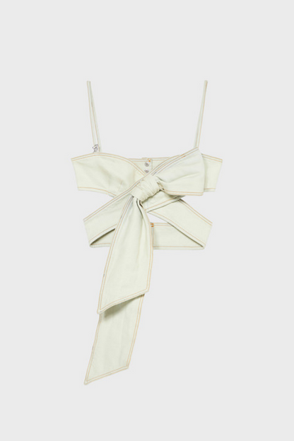 Camille Bow Denim Top - White