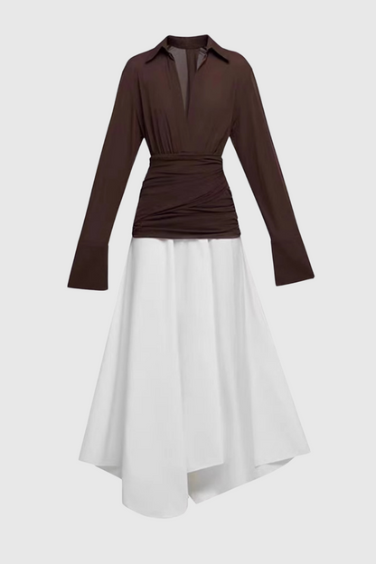 Mirzana Waist-cinched Draped Maxi Shirt Dress