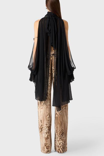 Mistee Asymmetric Slit-sleeve Blouse - Black