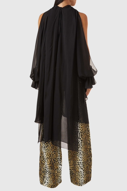 Mistee Asymmetric Slit-sleeve Blouse - Black
