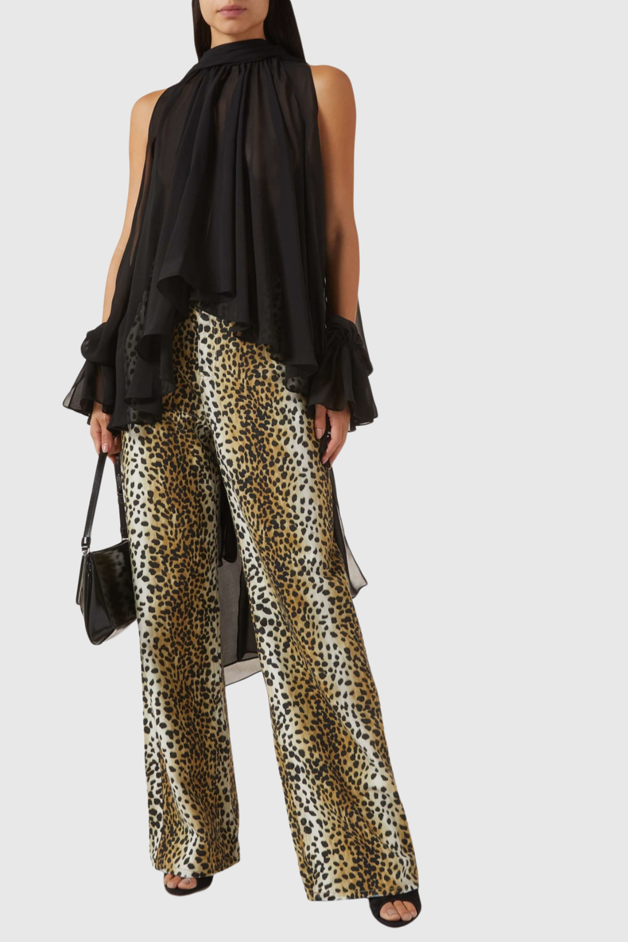 Mistee Asymmetric Slit-sleeve Blouse - Black