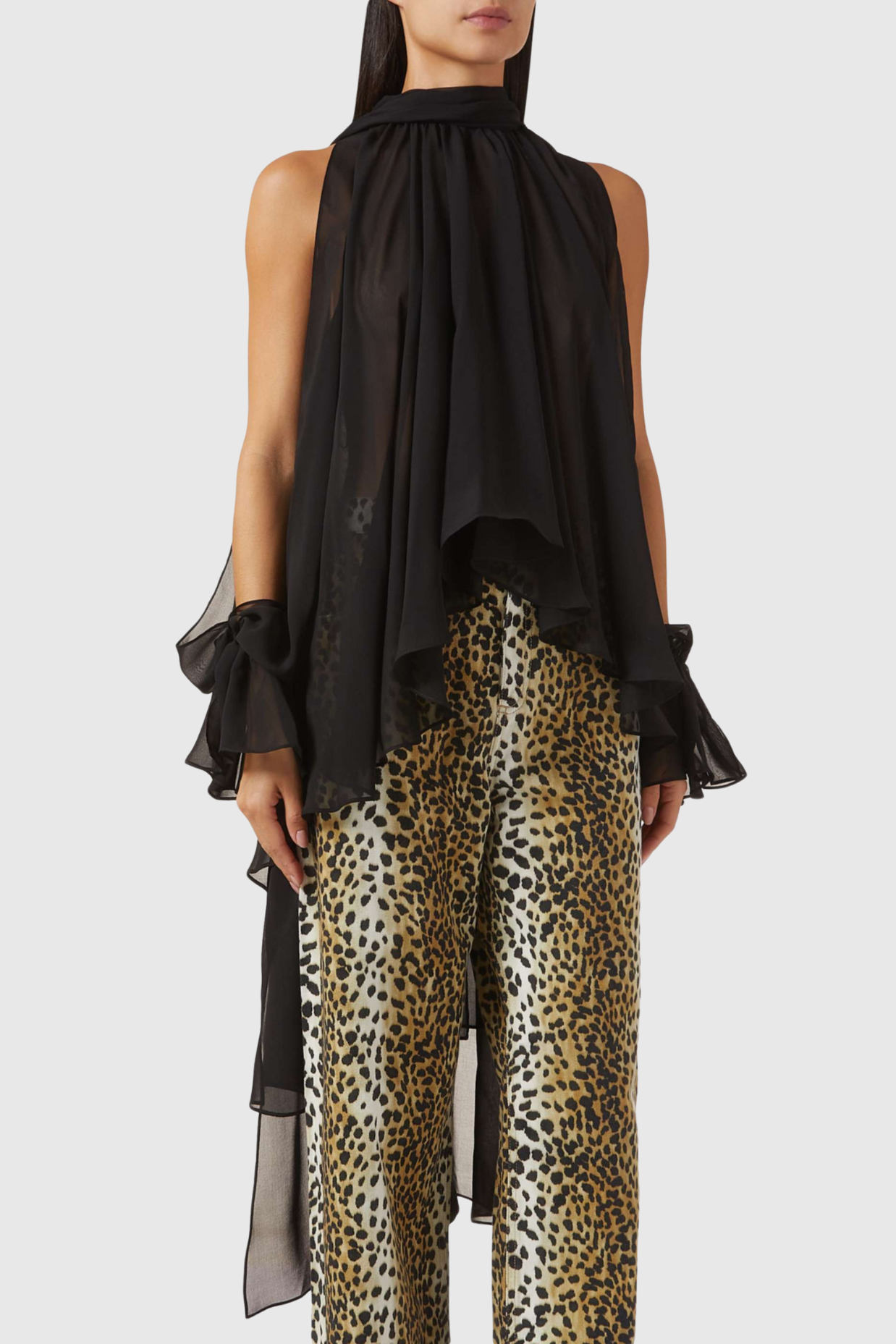 Mistee Asymmetric Slit-sleeve Blouse - Black