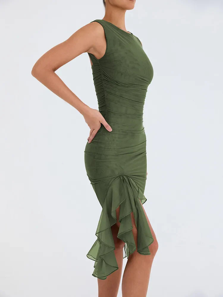 DressBetty - 2024 Mozision Irregular Backless Elegant Ruffle Midi Dress