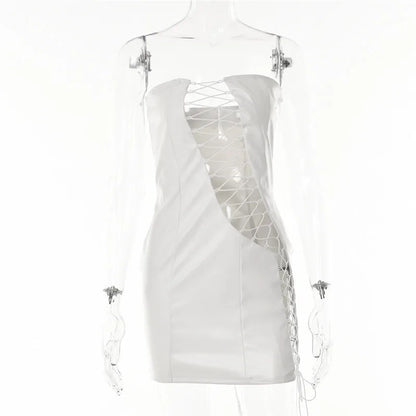 DressBetty - 2024 PU Leather Strapless Sleeveless Mini Dress Cut Out Dresses
