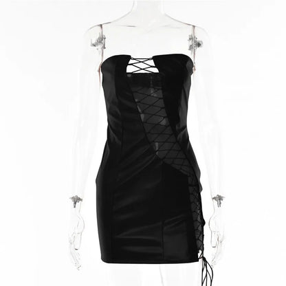 DressBetty - 2024 PU Leather Strapless Sleeveless Mini Dress Cut Out Dresses