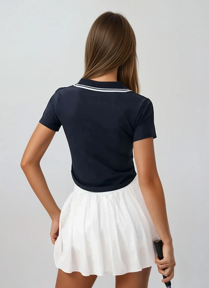 Navy Collar Short Sleeve Top