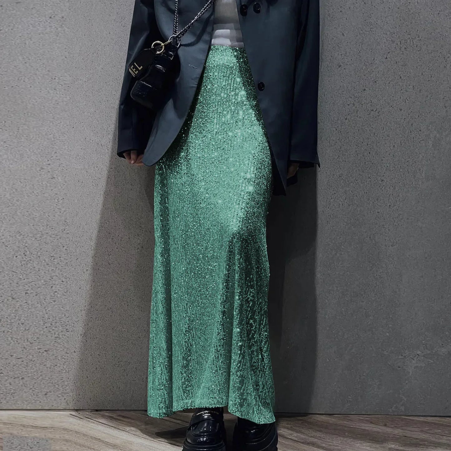 DressBetty - Sequins Loose Crop Maxi Skirt
