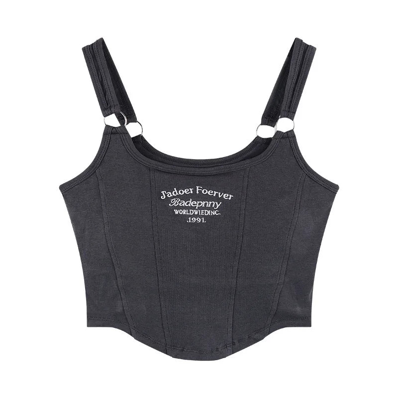 DressBetty - 2024 Irregular Y2K Summer Buckle Vest with Print Letter