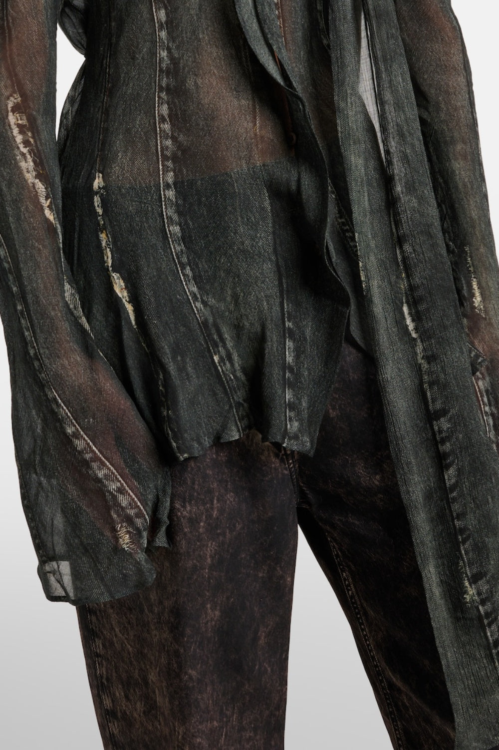 Nimate Denim-Crepe Scarf Shirt
