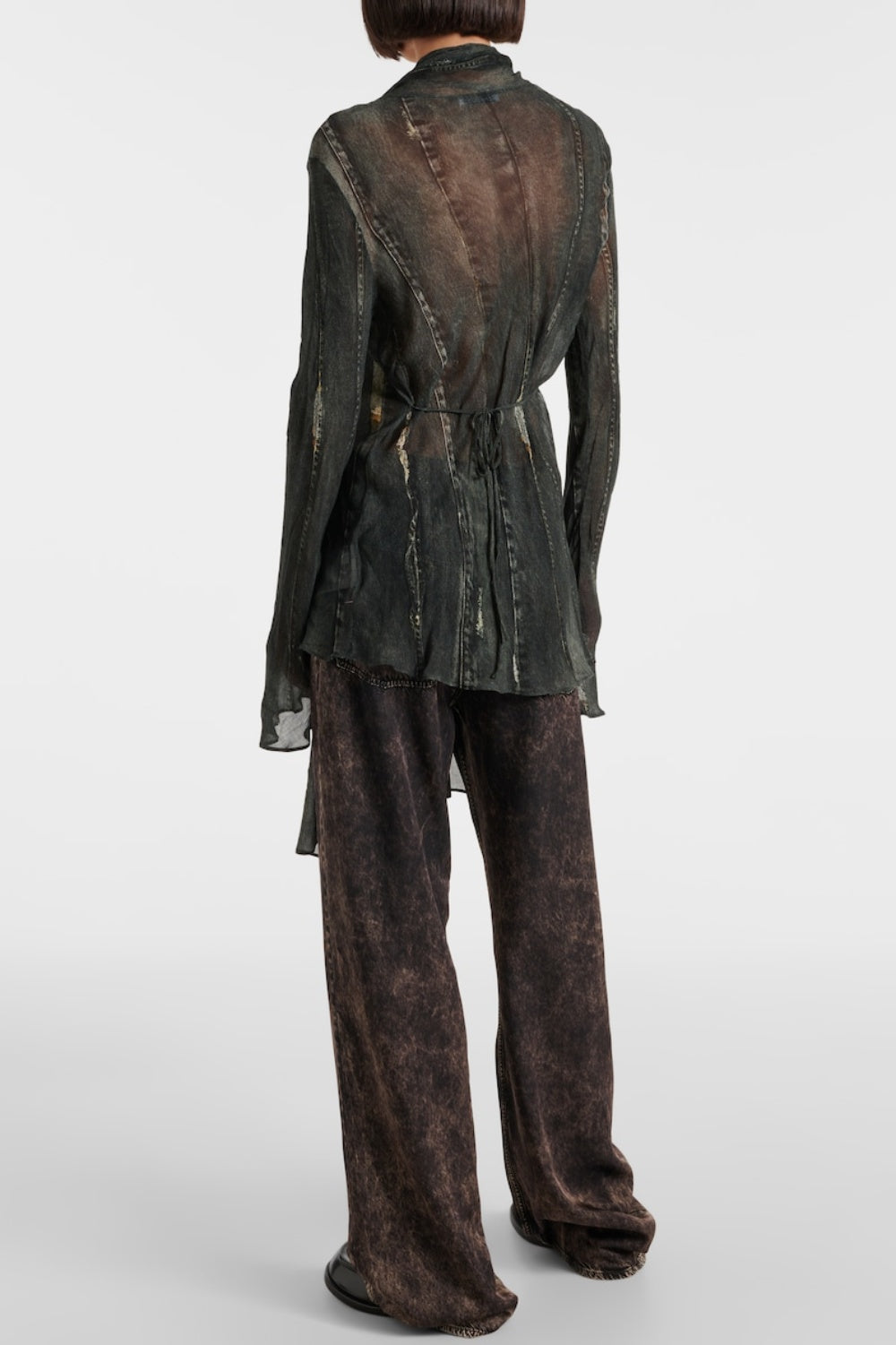 Nimate Denim-Crepe Scarf Shirt