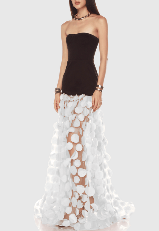 Nodin Strapless Dot Mesh Maxi Dress - White